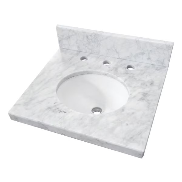 19 x 17 Carrara Marble Vanity Top with Oval Sink 8 Faucet Drillings, Carrara White, Kingston Brass, Mfr#: KVPB1917M38